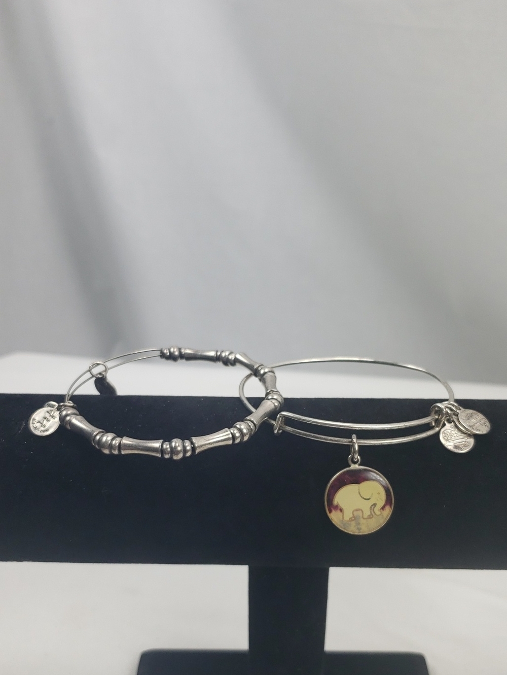 Alex and Ani Silver Tone Elephant and Bead  Bracelet Of 2